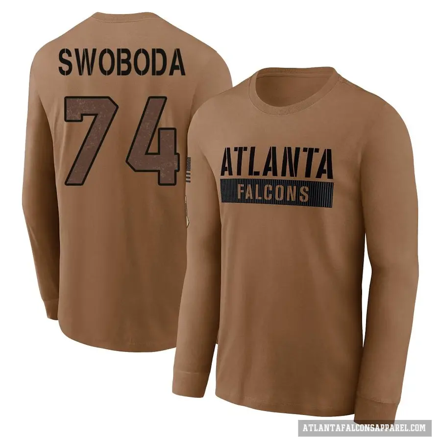 Men's ＃74 Ryan Swoboda Atlanta Falcons Brown 2023 Salute To Service Long Sleeve T-Shirt