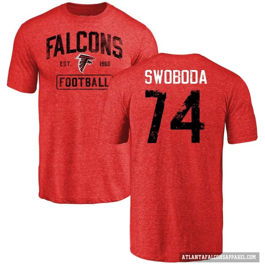 Men's ＃74 Ryan Swoboda Atlanta Falcons Red Distressed T-Shirt