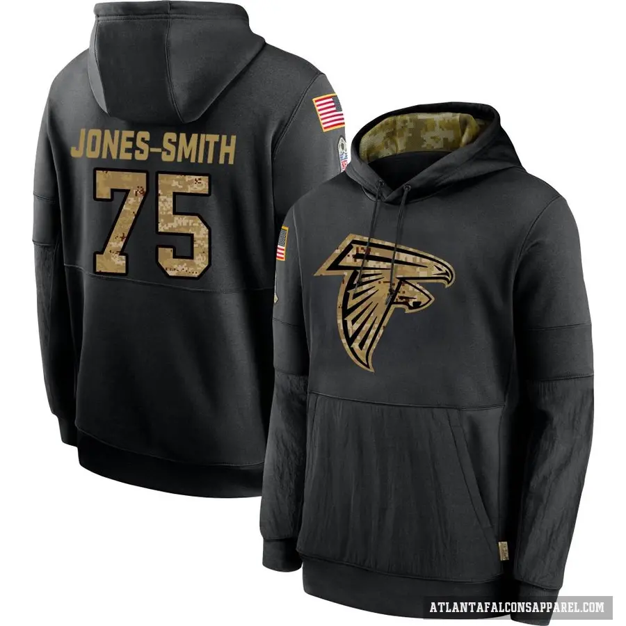 Men's ＃75 Jaryd Jones-Smith Atlanta Falcons Black 2020 Salute to Service Sideline Performance Pullover Hoodie