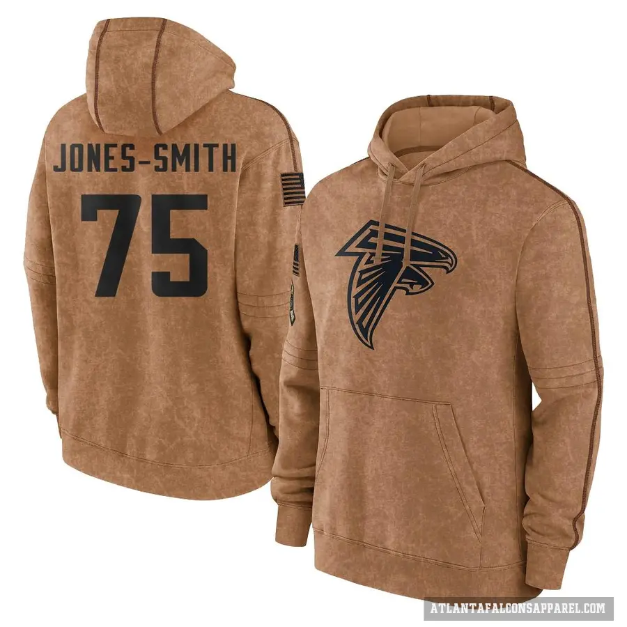 Men's ＃75 Jaryd Jones-Smith Atlanta Falcons Brown 2023 Salute To Service Club Pullover Hoodie