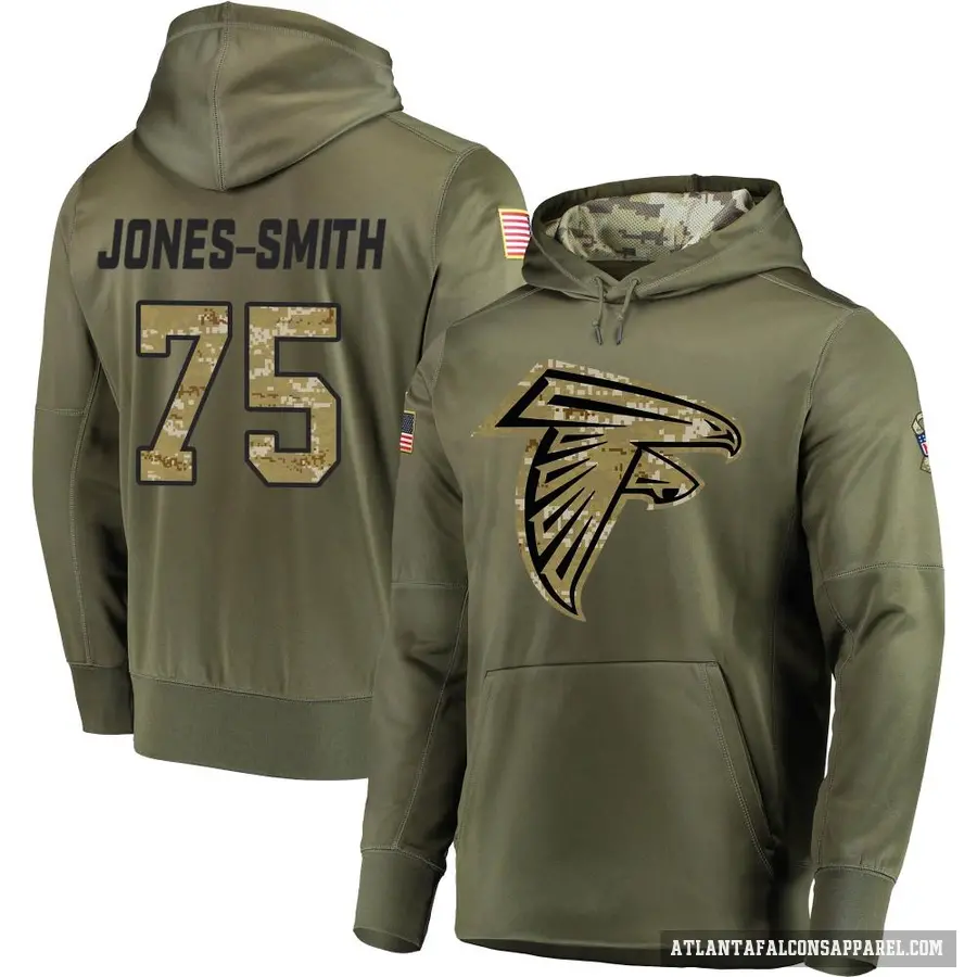 Men's ＃75 Jaryd Jones-Smith Atlanta Falcons Olive Salute to Service Pullover Hoodie