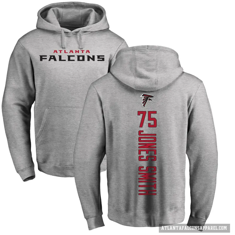 Men's ＃75 Jaryd Jones-Smith Atlanta Falcons Pro Line Ash Backer Pullover Hoodie