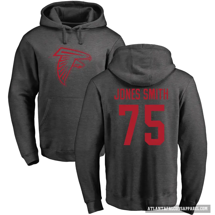 Men's ＃75 Jaryd Jones-Smith Atlanta Falcons Pro Line by Branded Ash One Color Pullover Hoodie