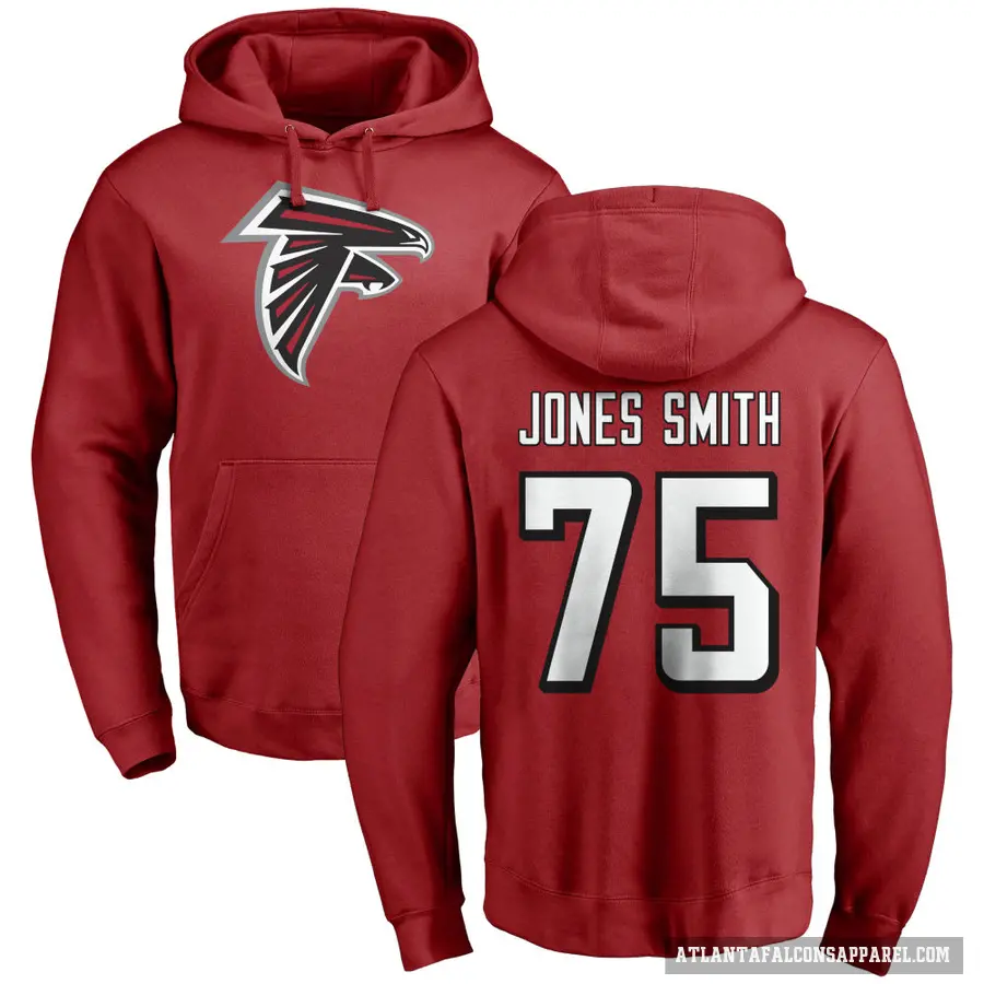 Men's ＃75 Jaryd Jones-Smith Atlanta Falcons Red Pro Line Name & Number Logo Pullover Hoodie