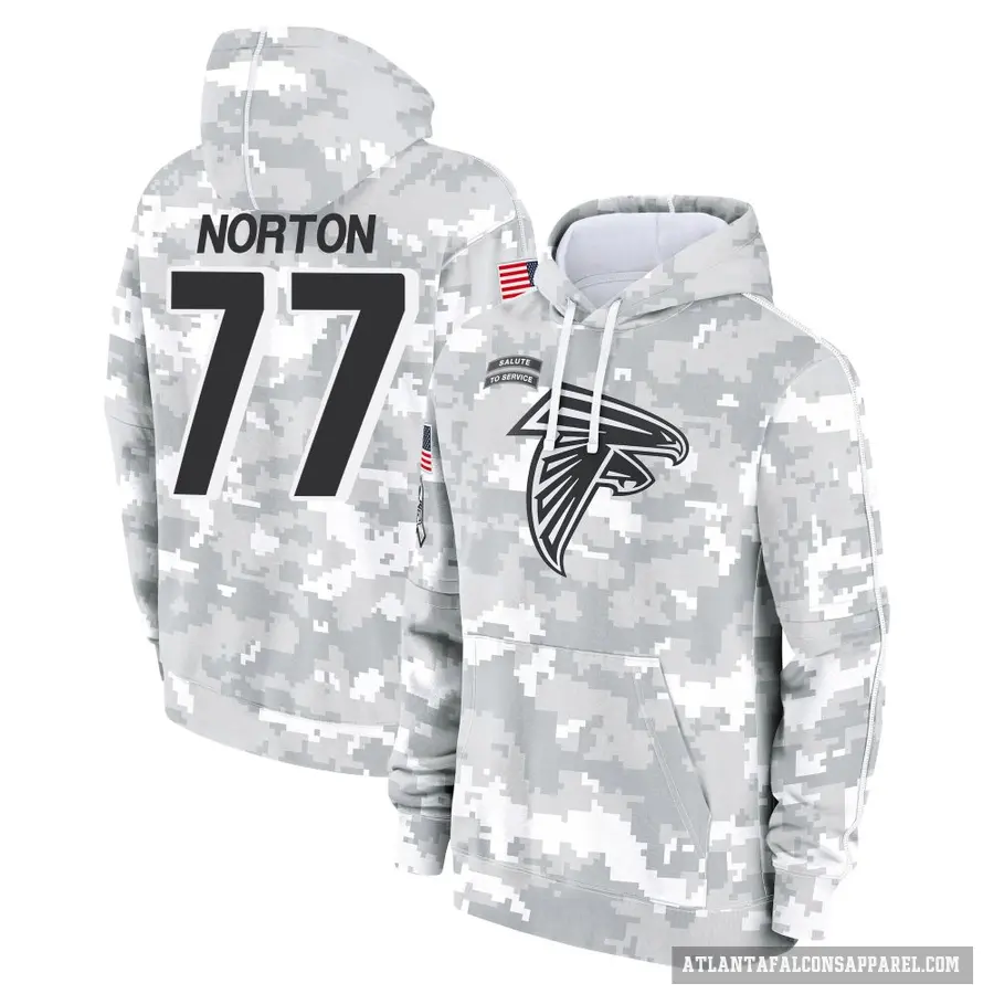 Men's ＃77 Storm Norton Atlanta Falcons Arctic Camo 2024 Salute to Service Club Fleece Pullover Hoodie