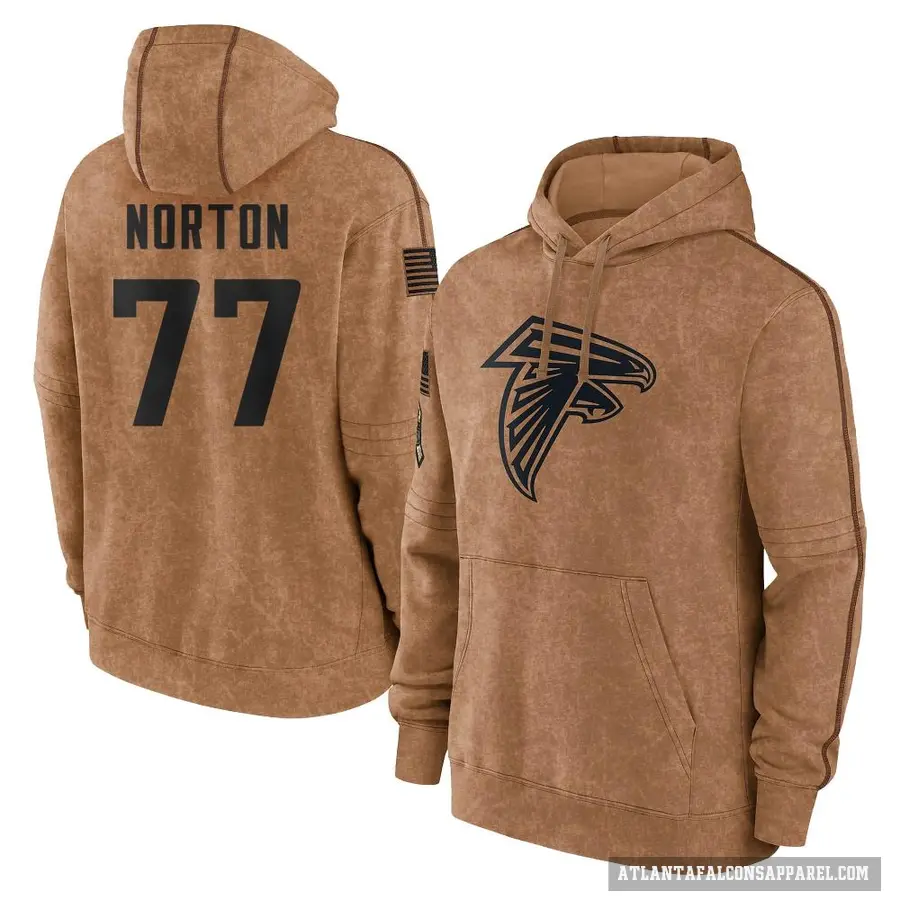 Men's ＃77 Storm Norton Atlanta Falcons Brown 2023 Salute To Service Club Pullover Hoodie