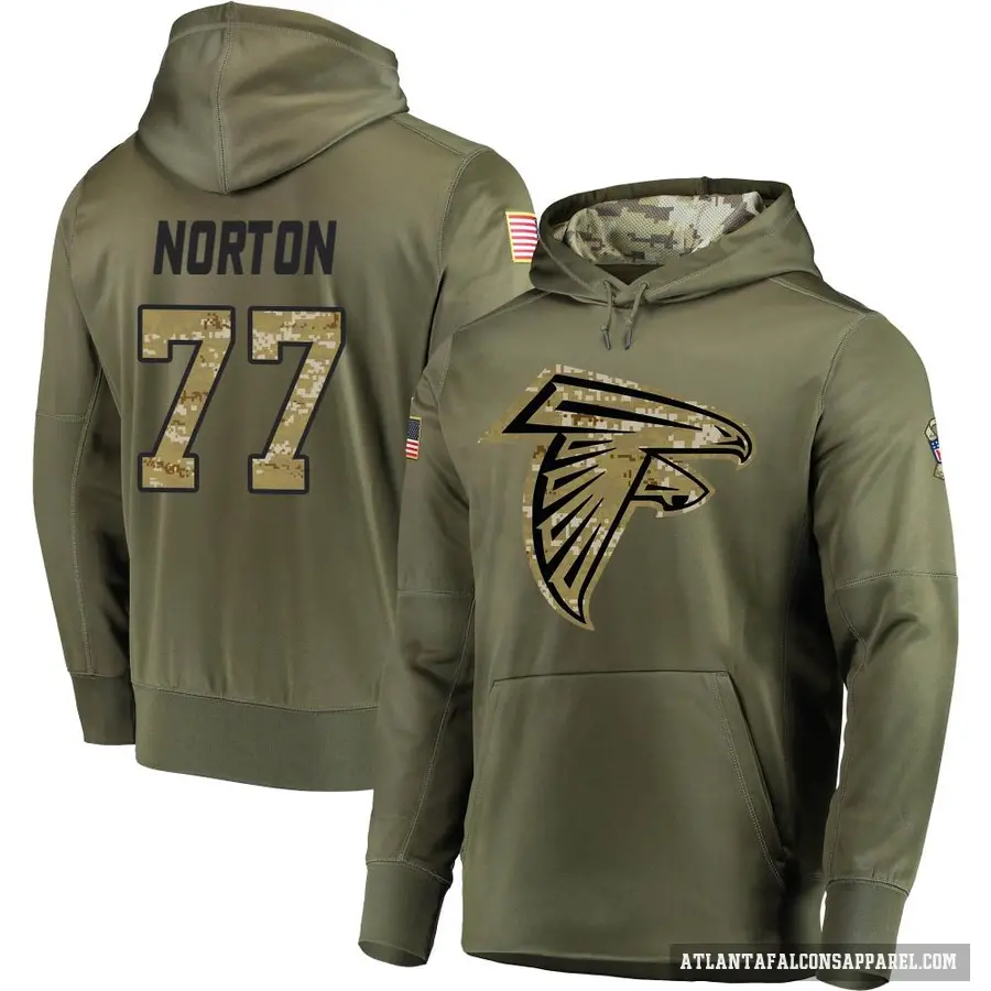 Men's ＃77 Storm Norton Atlanta Falcons Olive Salute to Service Pullover Hoodie