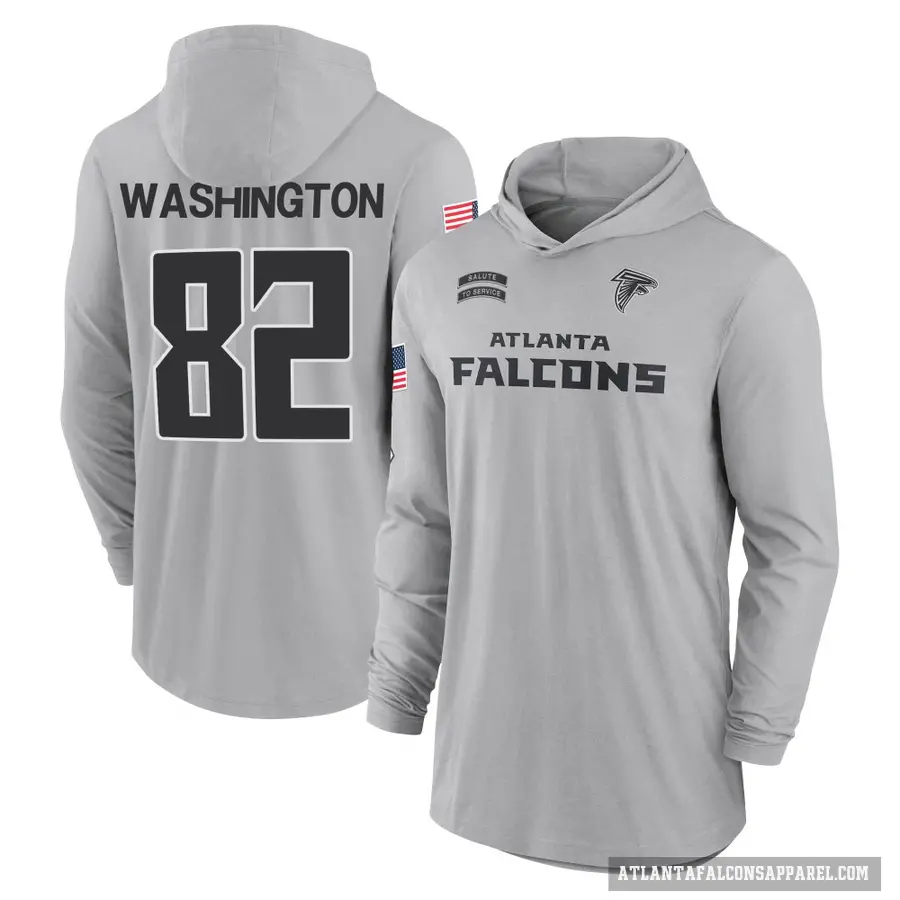 Men's ＃82 Casey Washington Atlanta Falcons Gray 2024 Salute to Service Lightweight Performance Long Sleeve Hooded T-Shirt