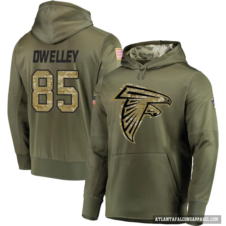 Men's ＃85 Ross Dwelley Atlanta Falcons Olive Salute to Service Pullover Hoodie