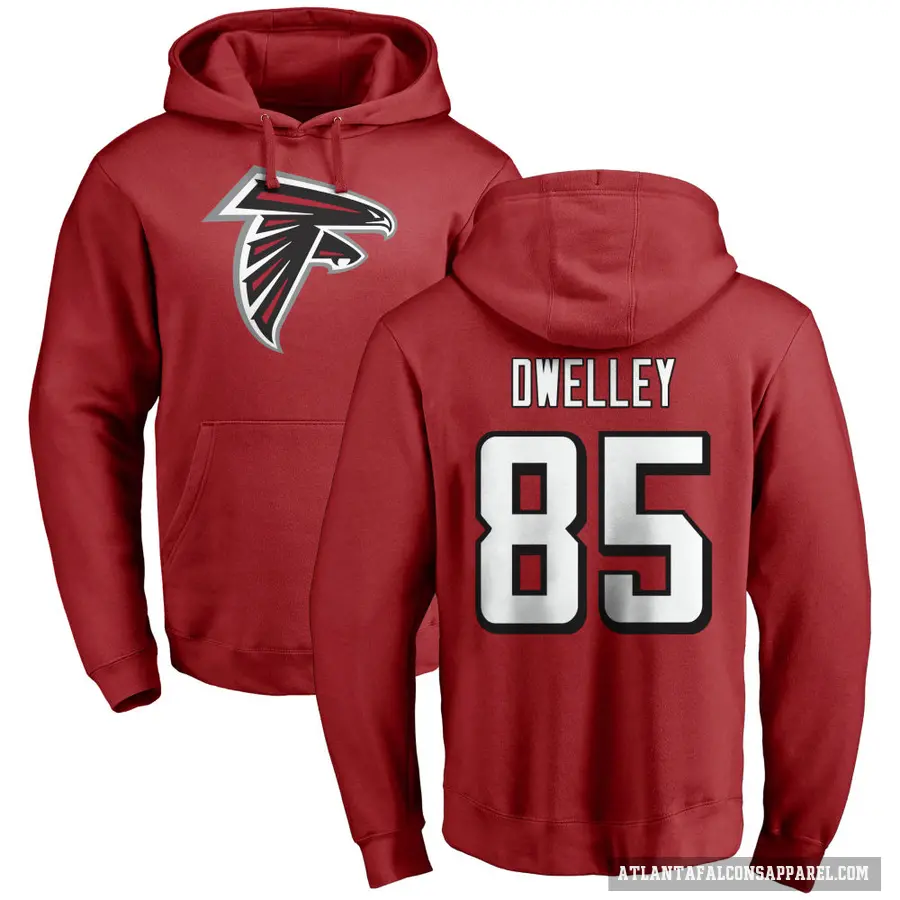 Men's ＃85 Ross Dwelley Atlanta Falcons Red Pro Line Name & Number Logo Pullover Hoodie