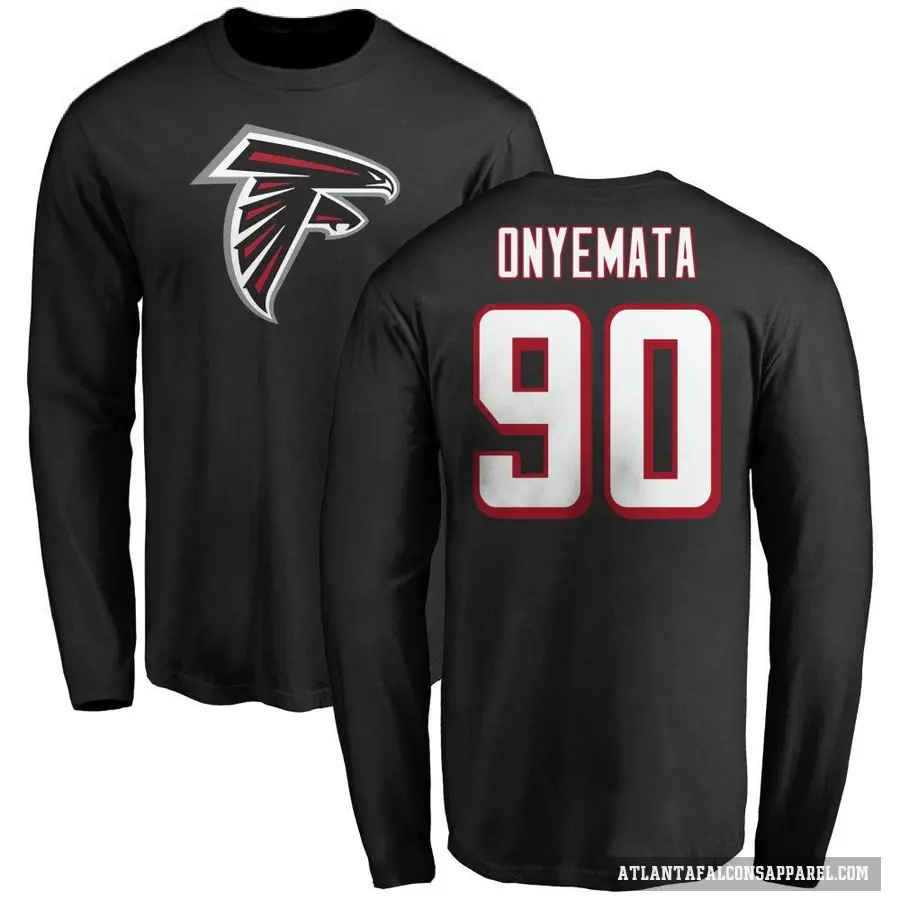 Men's ＃90 David Onyemata Atlanta Falcons Black Logo Long Sleeve T-Shirt