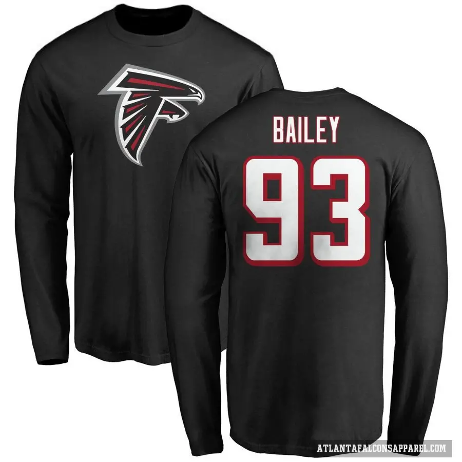 Men's ＃93 Allen Bailey Atlanta Falcons Black Logo Long Sleeve T-Shirt