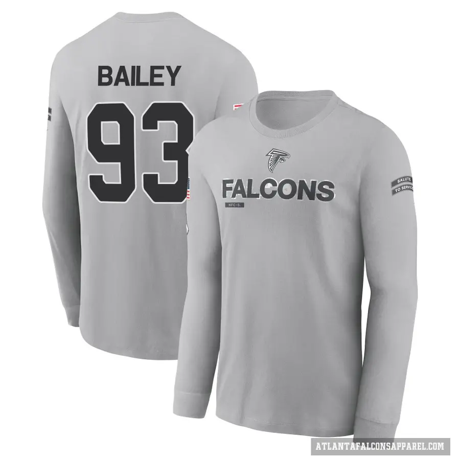 Men's ＃93 Allen Bailey Atlanta Falcons Gray 2024 Salute to Service Long Sleeve T-Shirt