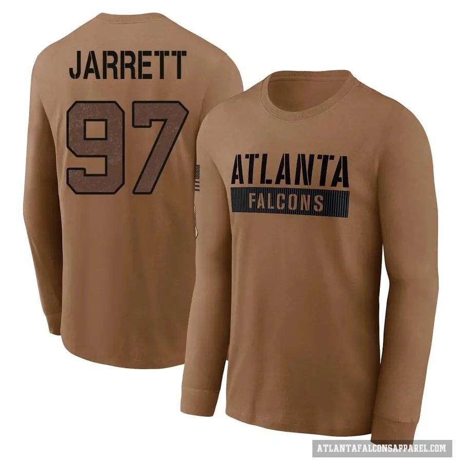 Men's ＃97 Grady Jarrett Atlanta Falcons Brown 2023 Salute To Service Long Sleeve T-Shirt