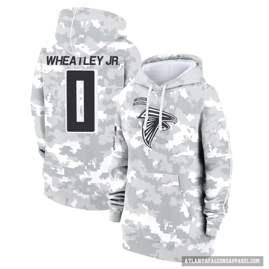 Women's ＃0 Tyrone Wheatley Jr. Atlanta Falcons Arctic Camo 2024 Salute to Service Club Fleece Pullover Hoodie