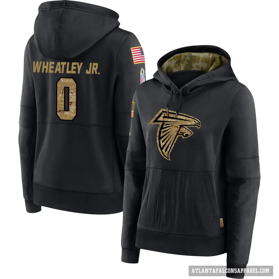 Women's ＃0 Tyrone Wheatley Jr. Atlanta Falcons Black 2020 Salute to Service Sideline Performance Pullover Hoodie