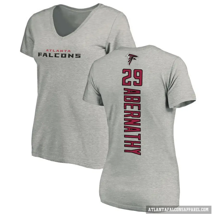 Women's ＃29 Micah Abernathy Atlanta Falcons Ash Backer V-Neck T-Shirt