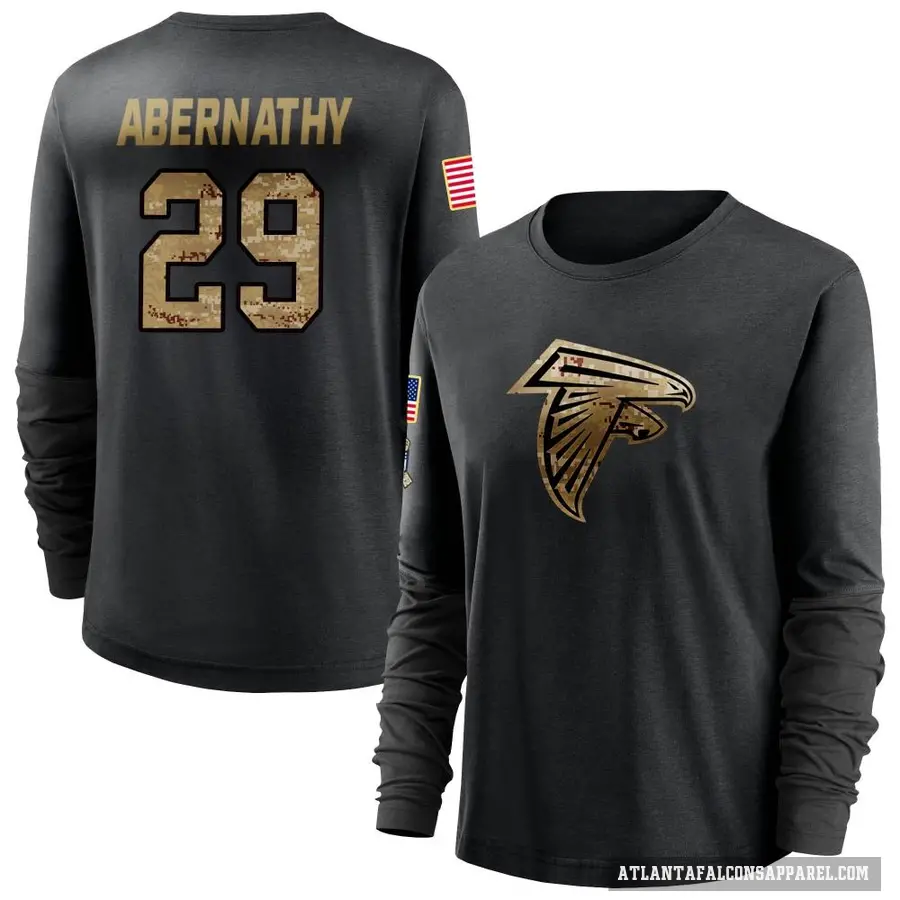 Women's ＃29 Micah Abernathy Atlanta Falcons Black 2020 Salute To Service Sideline Performance Long Sleeve T-Shirt