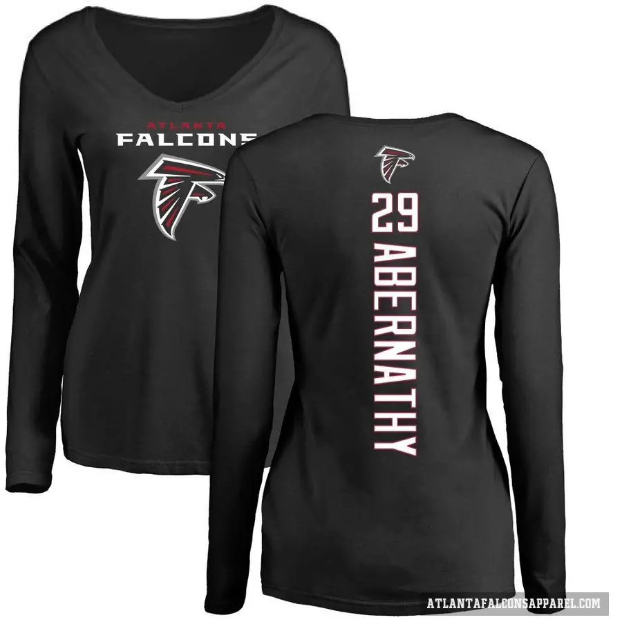 Women's ＃29 Micah Abernathy Atlanta Falcons Black Backer Slim Fit Long Sleeve T-Shirt