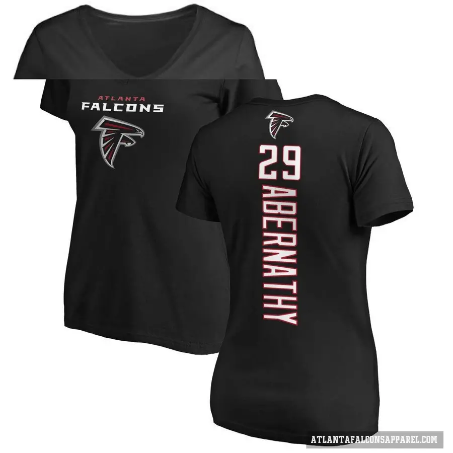 Women's ＃29 Micah Abernathy Atlanta Falcons Black Backer Slim Fit T-Shirt