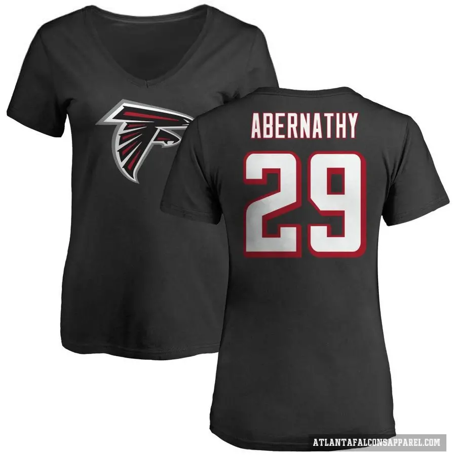 Women's ＃29 Micah Abernathy Atlanta Falcons Black Logo Slim Fit T-Shirt