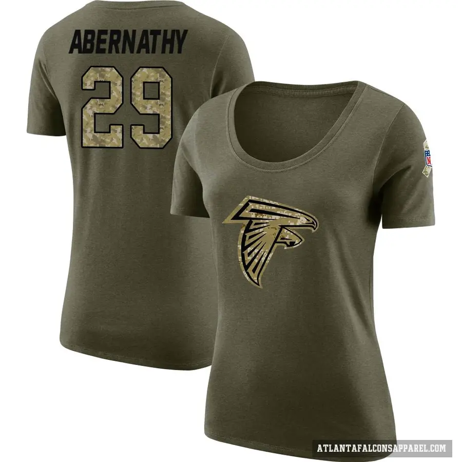 Women's ＃29 Micah Abernathy Atlanta Falcons Olive Salute to Service Scoop Neck T-Shirt