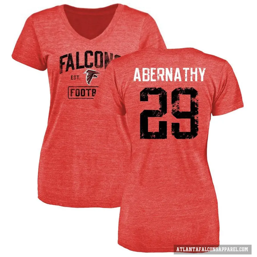 Women's ＃29 Micah Abernathy Atlanta Falcons Red Distressed T-Shirt