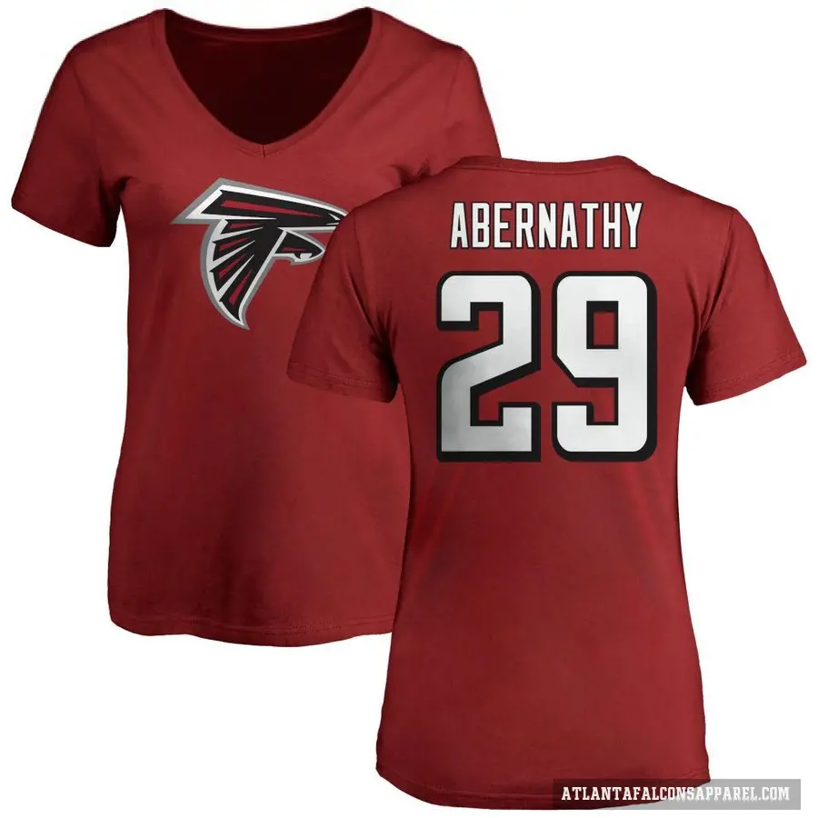 Women's ＃29 Micah Abernathy Atlanta Falcons Red Logo Slim Fit T-Shirt