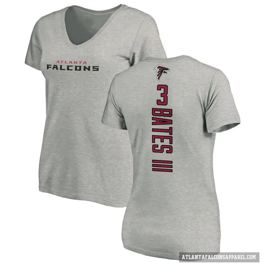 Women's ＃3 Jessie Bates III Atlanta Falcons Ash Backer V-Neck T-Shirt