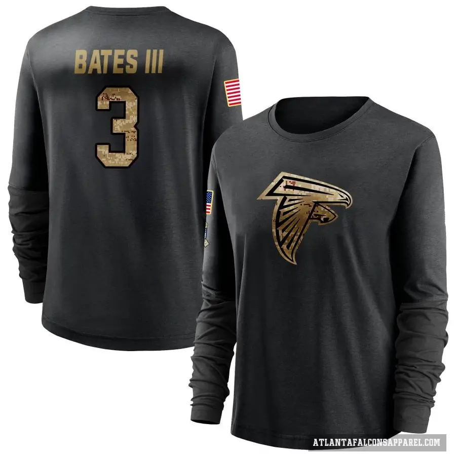 Women's ＃3 Jessie Bates III Atlanta Falcons Black 2020 Salute To Service Sideline Performance Long Sleeve T-Shirt