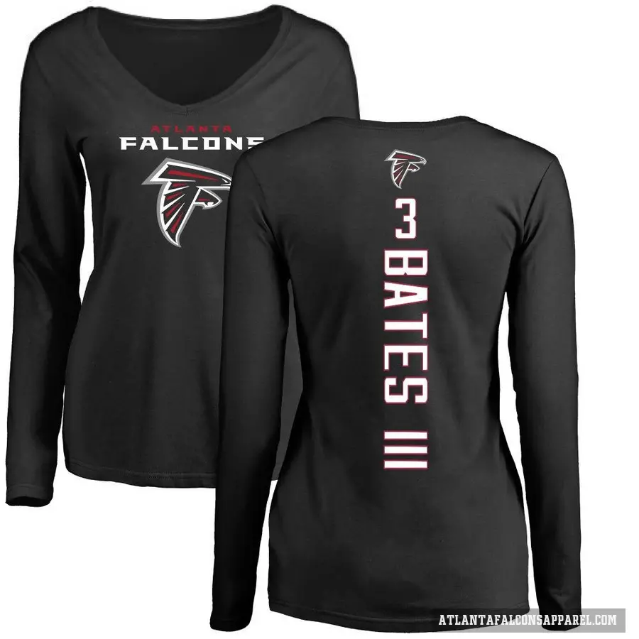 Women's ＃3 Jessie Bates III Atlanta Falcons Black Backer Slim Fit Long Sleeve T-Shirt