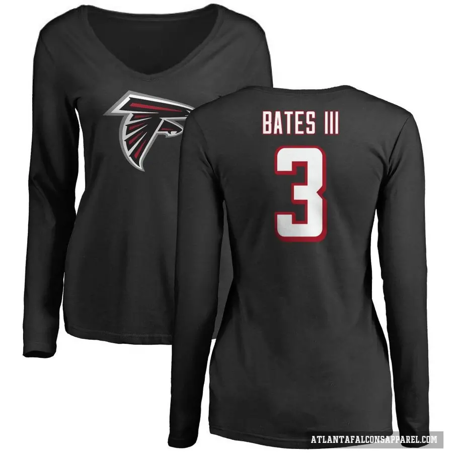 Women's ＃3 Jessie Bates III Atlanta Falcons Black Logo Slim Fit Long Sleeve T-Shirt