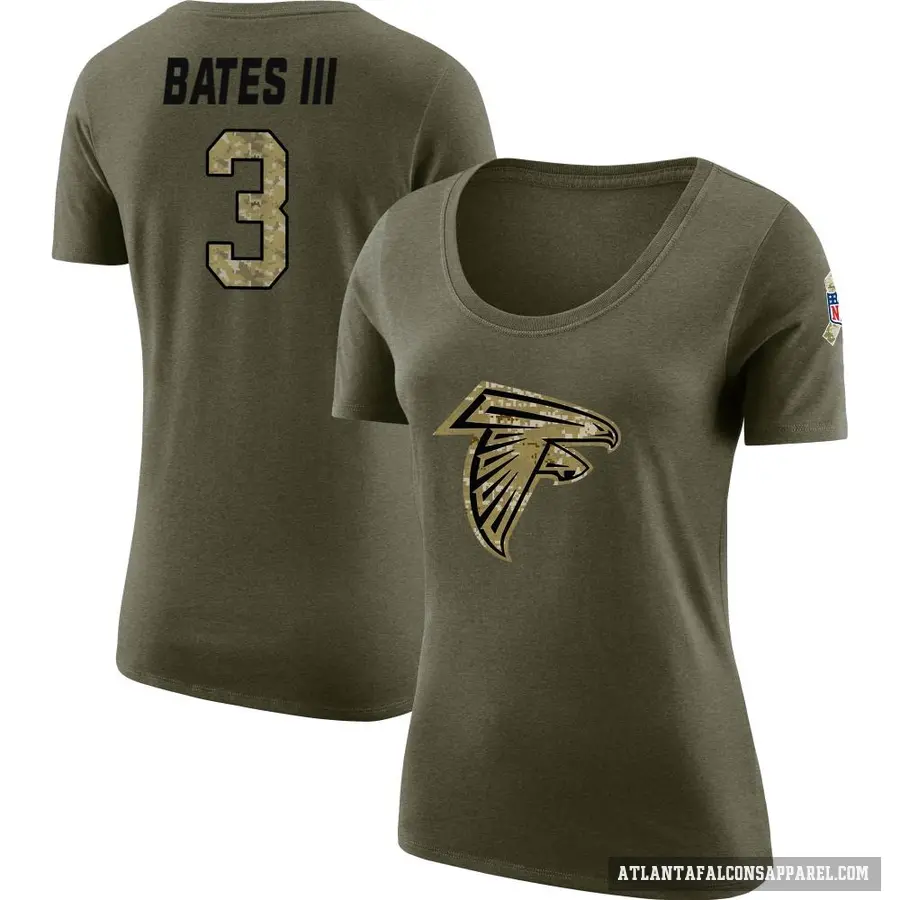 Women's ＃3 Jessie Bates III Atlanta Falcons Olive Salute to Service Scoop Neck T-Shirt