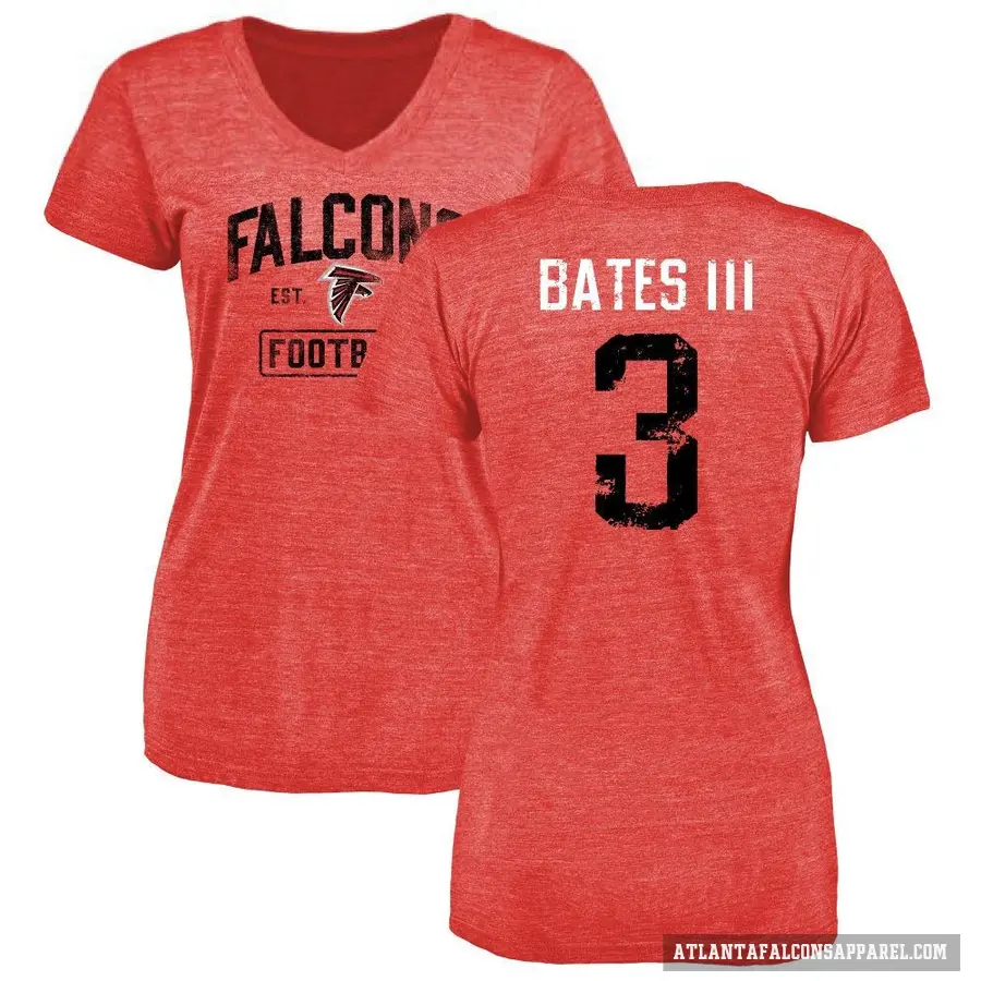 Women's ＃3 Jessie Bates III Atlanta Falcons Red Distressed T-Shirt