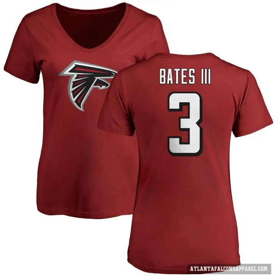 Women's ＃3 Jessie Bates III Atlanta Falcons Red Logo Slim Fit T-Shirt