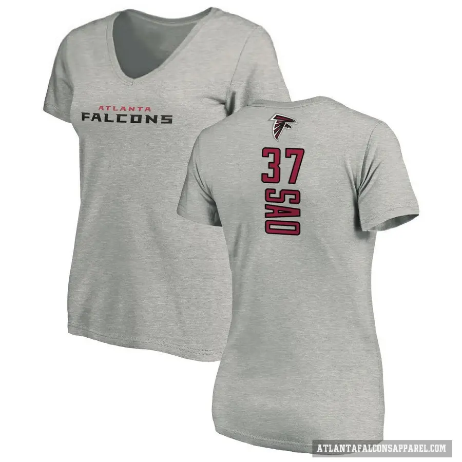 Women's ＃37 Anthony Sao Atlanta Falcons Ash Backer V-Neck T-Shirt