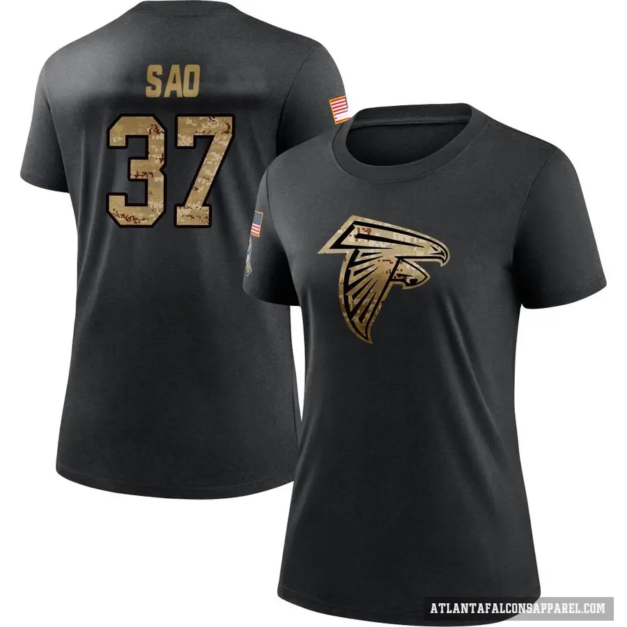 Women's ＃37 Anthony Sao Atlanta Falcons Black 2020 Salute To Service Performance T-Shirt