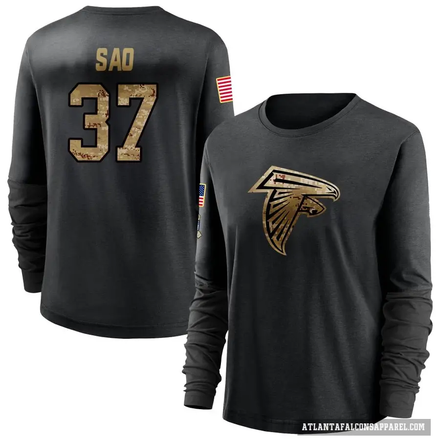 Women's ＃37 Anthony Sao Atlanta Falcons Black 2020 Salute To Service Sideline Performance Long Sleeve T-Shirt