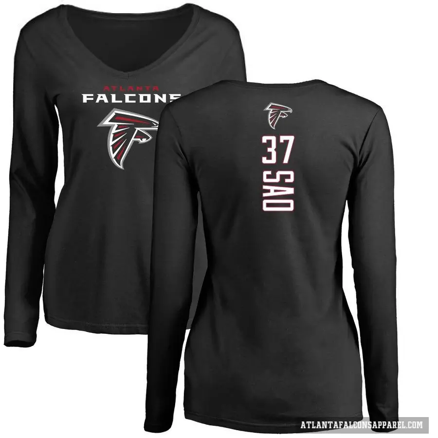 Women's ＃37 Anthony Sao Atlanta Falcons Black Backer Slim Fit Long Sleeve T-Shirt