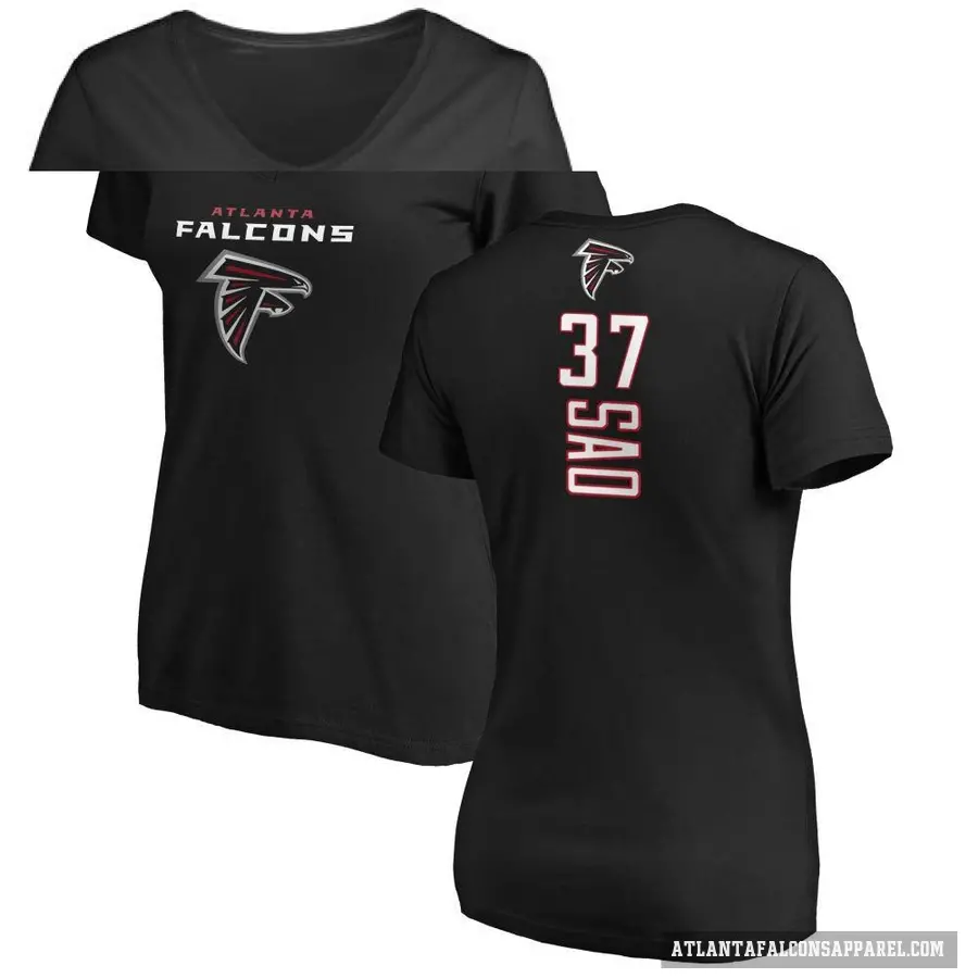 Women's ＃37 Anthony Sao Atlanta Falcons Black Backer Slim Fit T-Shirt