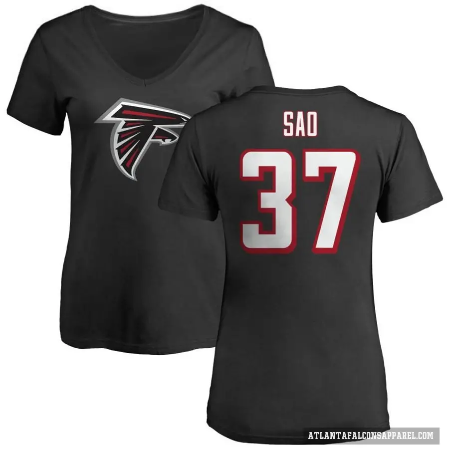 Women's ＃37 Anthony Sao Atlanta Falcons Black Logo Slim Fit T-Shirt