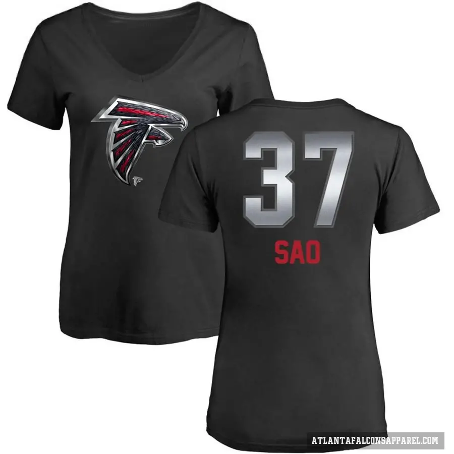 Women's ＃37 Anthony Sao Atlanta Falcons Black Midnight Mascot T-Shirt