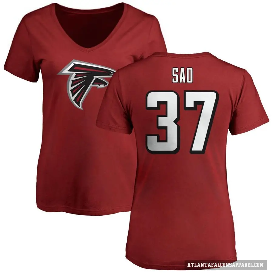 Women's ＃37 Anthony Sao Atlanta Falcons Red Logo Slim Fit T-Shirt