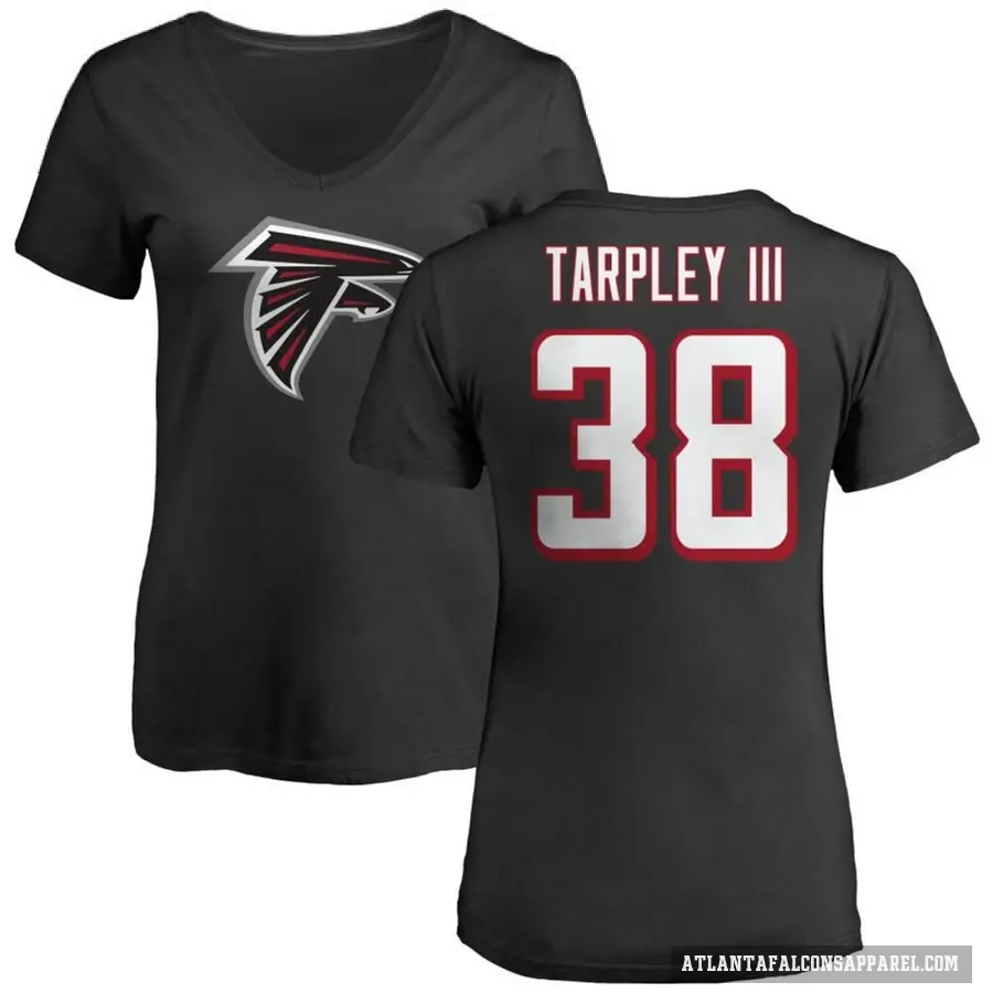 Women's ＃38 Tre Tarpley III Atlanta Falcons Black Logo Slim Fit T-Shirt