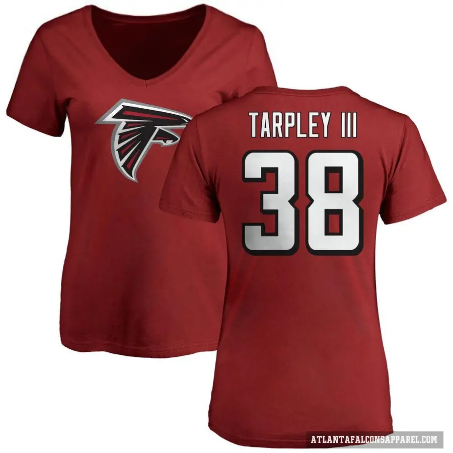 Women's ＃38 Tre Tarpley III Atlanta Falcons Red Logo Slim Fit T-Shirt