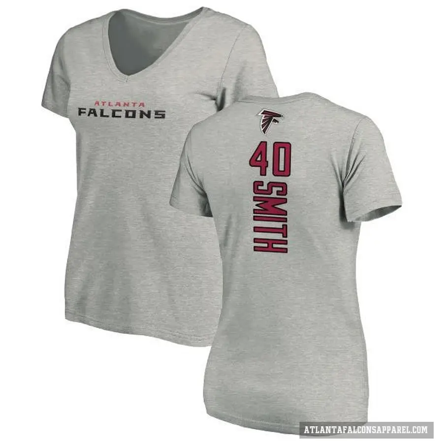 Women's ＃40 Keith Smith Atlanta Falcons Ash Backer V-Neck T-Shirt