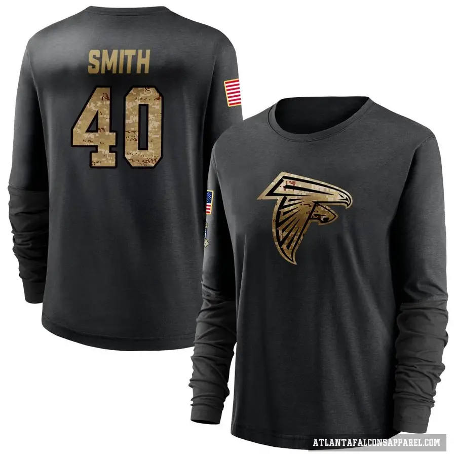 Women's ＃40 Keith Smith Atlanta Falcons Black 2020 Salute To Service Sideline Performance Long Sleeve T-Shirt