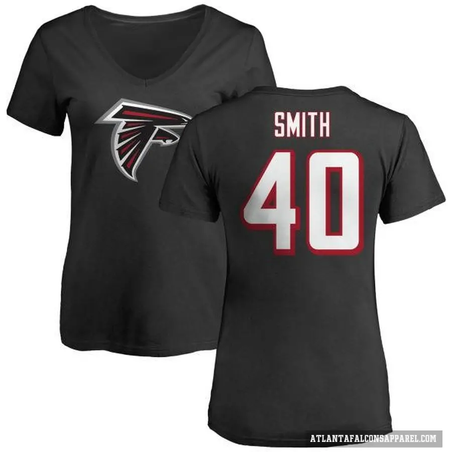 Women's ＃40 Keith Smith Atlanta Falcons Black Logo Slim Fit T-Shirt