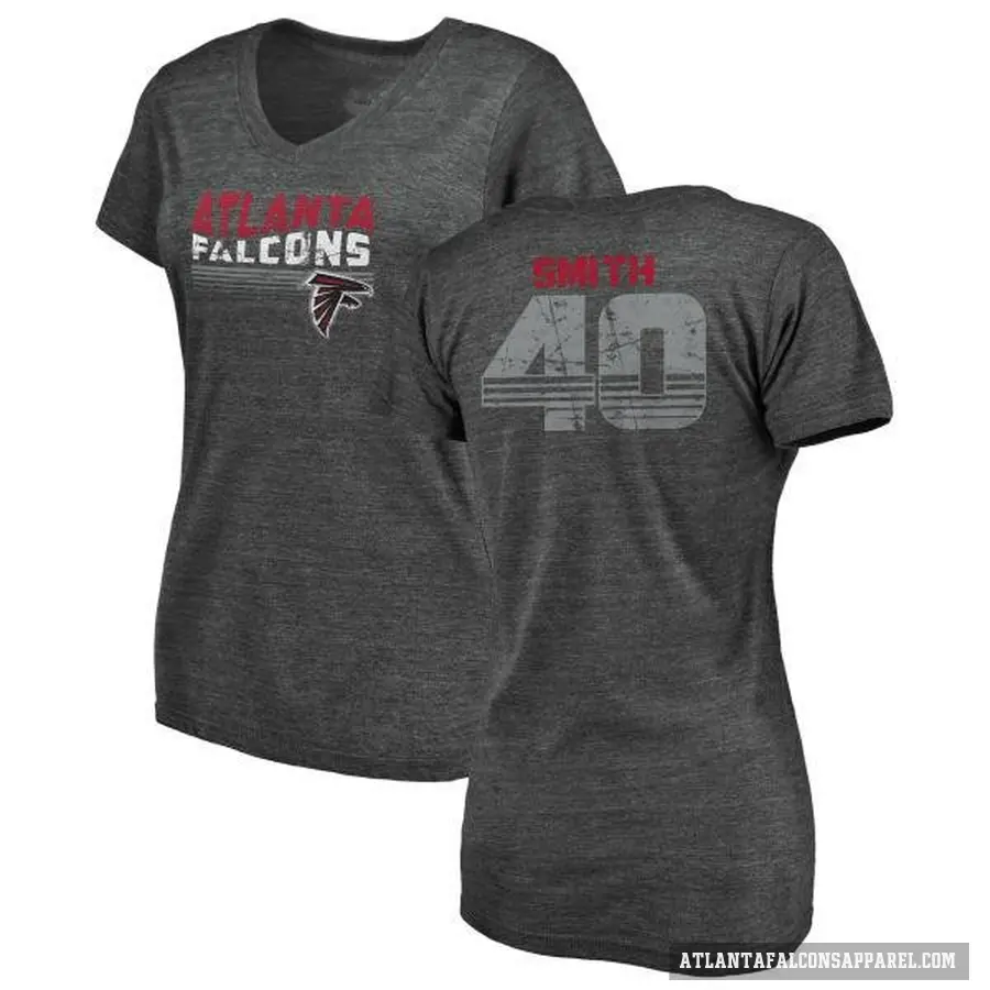 Women's ＃40 Keith Smith Atlanta Falcons Black Retro V-Neck T-Shirt