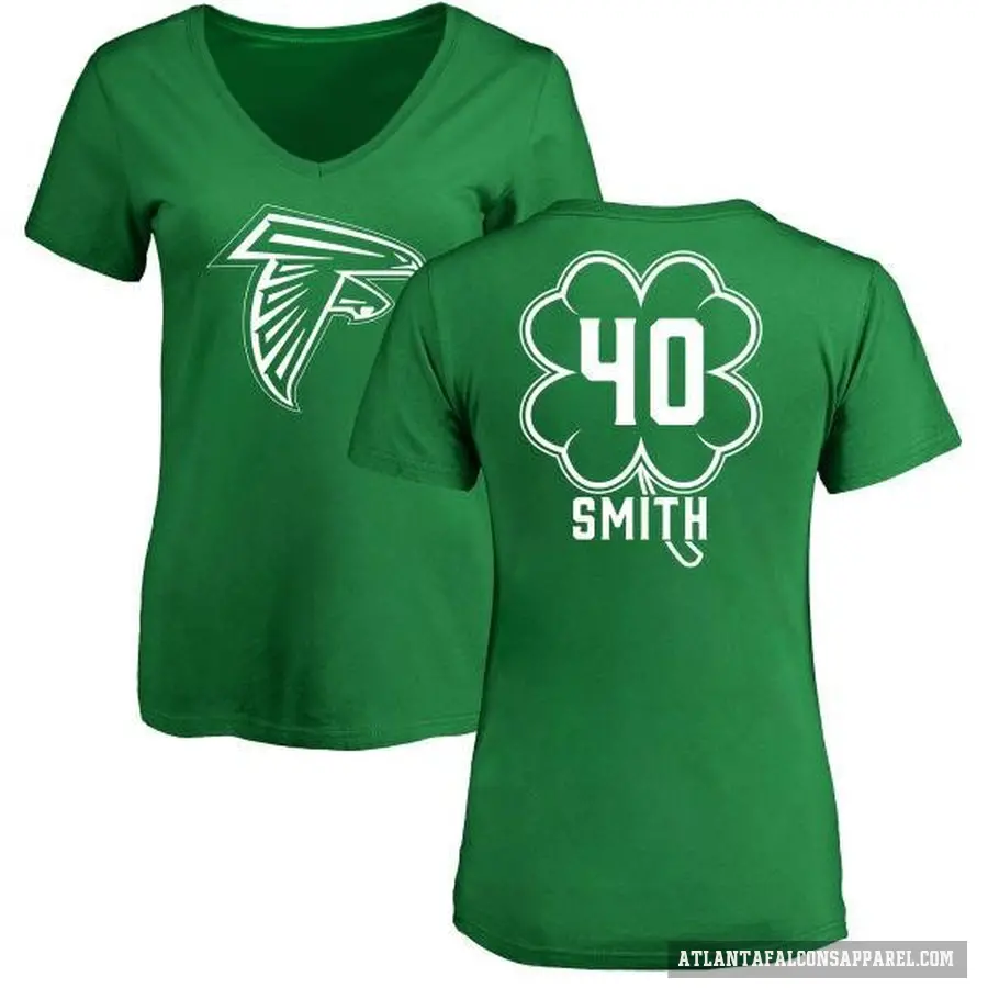 Women's ＃40 Keith Smith Atlanta Falcons Green St. Patrick's Day V-Neck T-Shirt